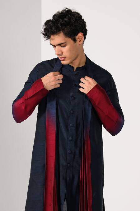 Shop_Kalpana Naik_Navy Bemberg, Cotton Ombre Elegance Kurta Set  _Online_at_Aza_Fashions