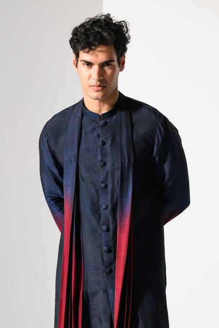 Kalpana Naik_Navy Bemberg, Cotton Ombre Elegance Kurta Set  _at_Aza_Fashions