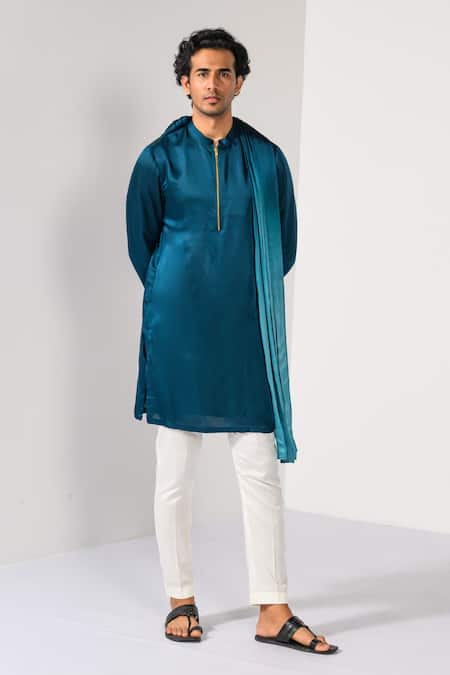 Kalpana Naik Teal Transition Drape Kurta & Slim Fit Pant Set 