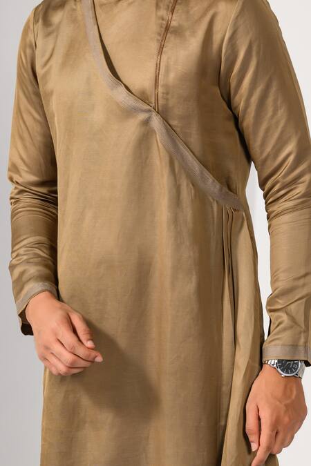 Buy Kalpana Naik Beige Linen, Satin Imperial Drape Kurta And Slim Fit Pant Set Buy_Kalpana Naik_Beige Linen, Satin Imperial Drape Kurta And Slim Fit Pant Set