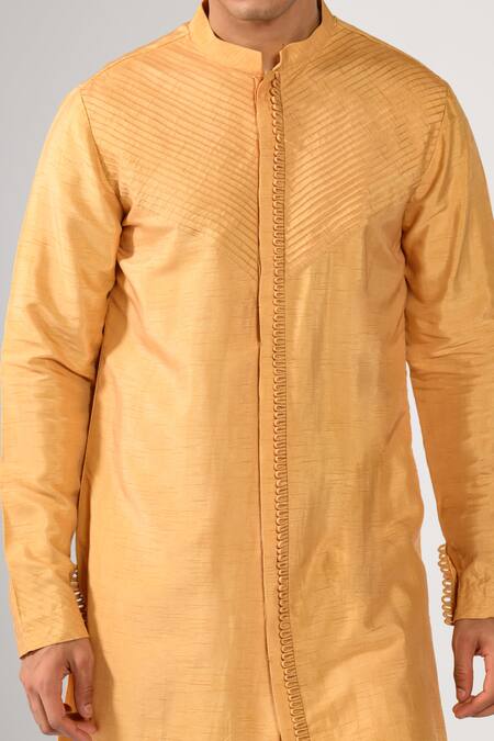Shop_Kalpana Naik_Mustard Bemberg, Silk Pintuck Sunshine Kurta Set _Online_at_Aza_Fashions