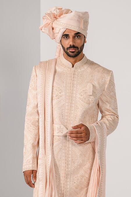 Shop Kalpana Naik Blush Linen, Satin, Bemberg, Silk Imperial Zardozi Sherwani Kurta Set Online at Aza Fashions Shop_Kalpana Naik_Blush Linen, Satin, Bemberg, Silk Imperial Zardozi Sherwani Kurta Set _Online_at_Aza_Fashions