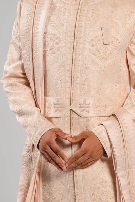 Kalpana Naik Blush Linen, Satin, Bemberg, Silk Imperial Zardozi Sherwani Kurta Set at Aza Fashions Kalpana Naik_Blush Linen, Satin, Bemberg, Silk Imperial Zardozi Sherwani Kurta Set _at_Aza_Fashions