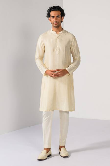 Shop_Kalpana Naik_Cream Bemberg, Silk Embroidery, Zari Regal Pearl Zardozi Sherwani Set _Online_at_Aza_Fashions