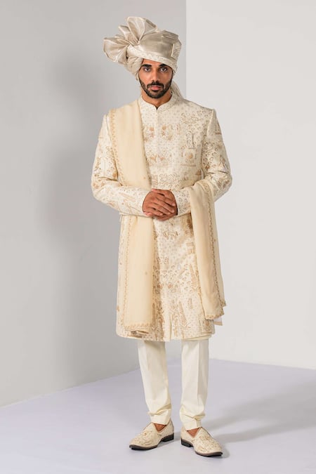 Kalpana Naik Royal Ivory Zardozi Embroidered Sherwani Set 
