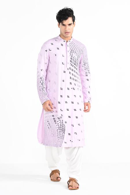 Kalpana Naik_Lilac Bemberg, Silk Embroidery, Mirrors Kurta And Salwar Set _Online_at_Aza_Fashions