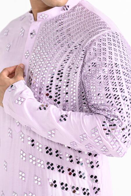 Buy_Kalpana Naik_Lilac Bemberg, Silk Embroidery, Mirrors Kurta And Salwar Set _Online_at_Aza_Fashions