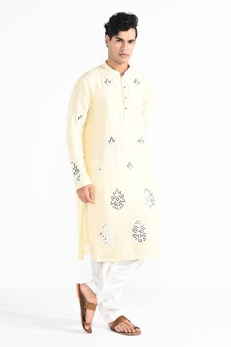Kalpana Naik_Yellow Bemberg, Silk Embroidery Lemon Hand Kurta And Salwar Set _Online_at_Aza_Fashions