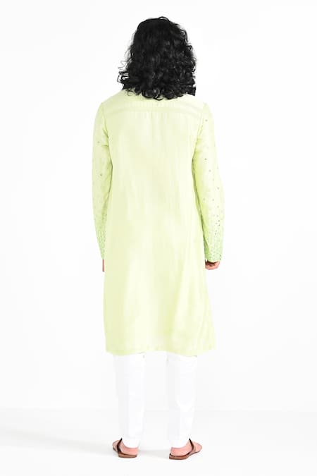 Shop_Kalpana Naik_Lime Bemberg, Silk, Cotton Mirrors Green Embroidered Kurta And Pant Pajama Set _at_Aza_Fashions