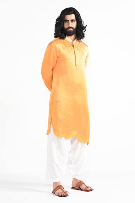 Kalpana Naik_Yellow Linen, Satin, Silk Kurta And Salwar Set _Online_at_Aza_Fashions