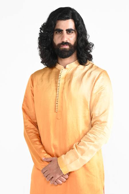 Shop_Kalpana Naik_Yellow Linen, Satin, Silk Kurta And Salwar Set _Online_at_Aza_Fashions