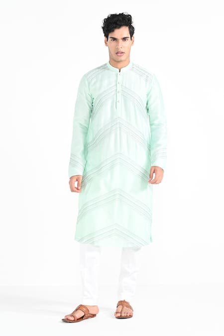 Kalpana Naik Mist Green Chanderi Silk Hand Embroidered Kurta Set 