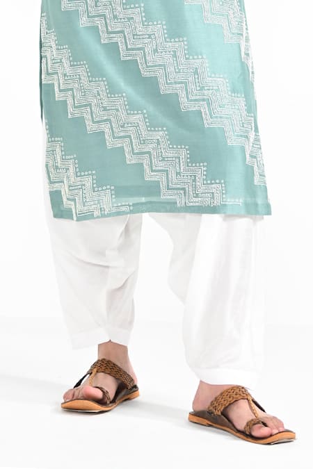 Buy_Kalpana Naik_Emerald Green Chanderi , Embroidery Hand Kurta And Salwar Set _Online_at_Aza_Fashions