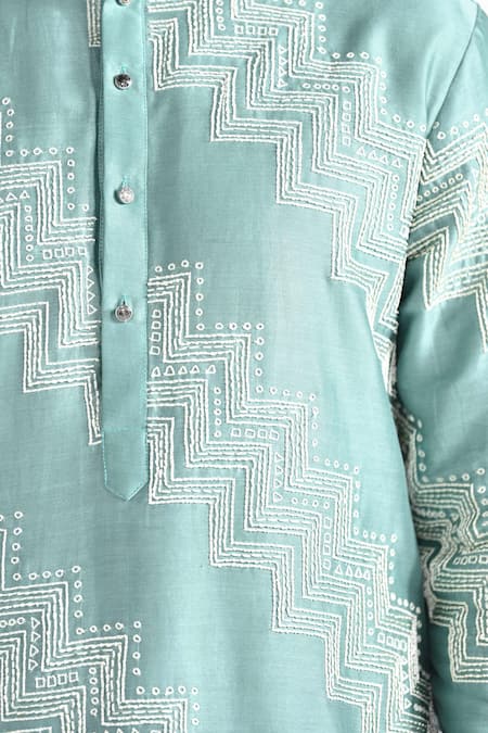 Kalpana Naik_Emerald Green Chanderi , Embroidery Hand Kurta And Salwar Set _at_Aza_Fashions