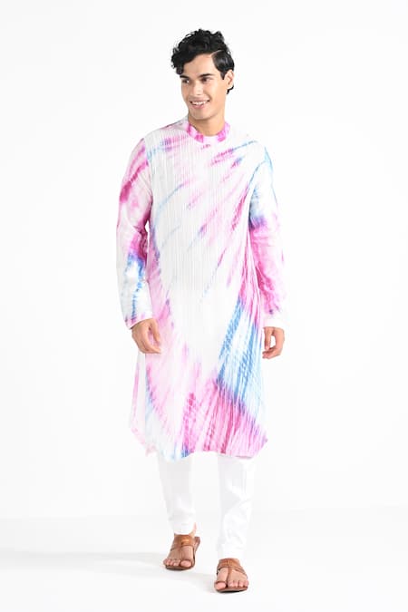 Kalpana Naik Pink & Blue Shibori Shibori Hand Embroidered Kurta & Pant Set 