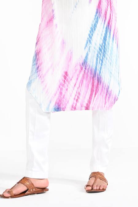 Buy_Kalpana Naik_Pink Bemberg, Silk, Cotton And Blue Hand Kurta & Pant Set _Online_at_Aza_Fashions