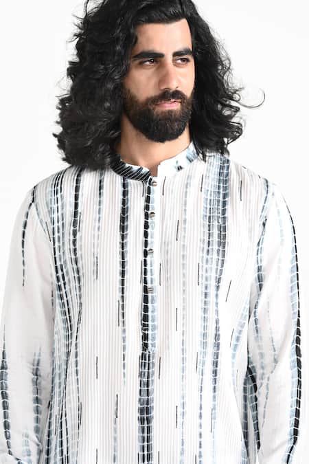 Buy_Kalpana Naik_Black Bemberg, Silk Embroidery And White Hand Kurta & Salwar Set _Online_at_Aza_Fashions