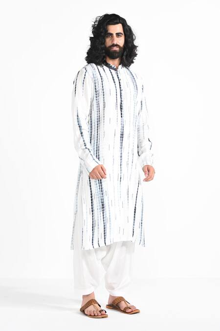 Kalpana Naik_Black Bemberg, Silk Embroidery And White Hand Kurta & Salwar Set _at_Aza_Fashions