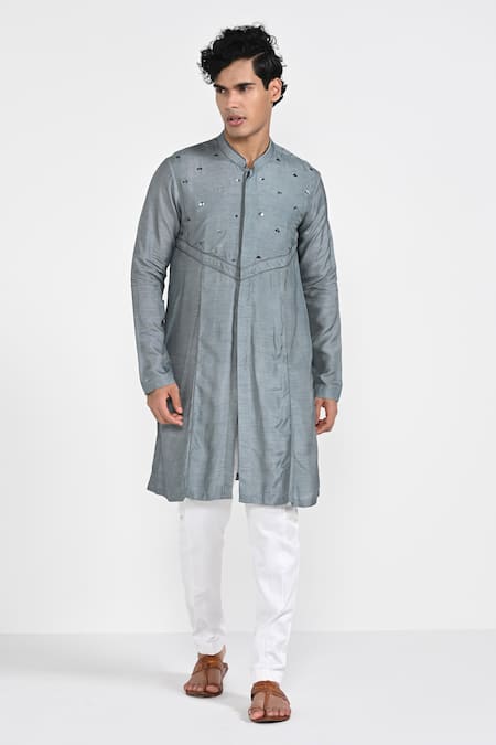 Kalpana Naik Slate Grey Hand Embroidered Kurta Set 