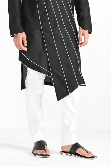 Shop_Kalpana Naik_Black Linen, Satin, Cotton Embroidery Sufi Cord Kurta And Pant Pajama Set _Online_at_Aza_Fashions