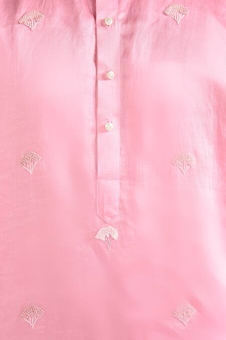 Kalpana Naik_Pink Linen, Satin, Bemberg, Silk Embroidery Marvelous Hand Kurta Set _at_Aza_Fashions