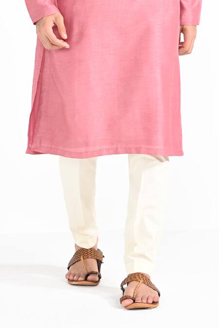 Kalpana Naik_Pink Bemberg, Silk, Cotton Embroidery Salmon Hand Kurta Set _Online_at_Aza_Fashions