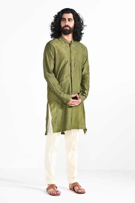 Kalpana Naik Olive Green Hand Embroidered Kurta & Pant Set 