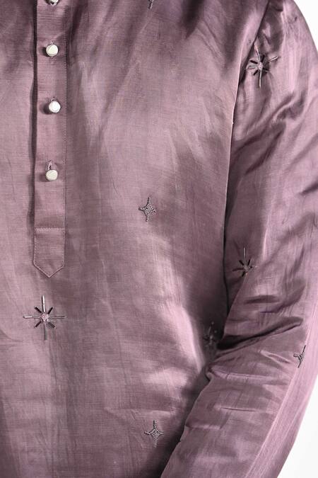 Buy_Kalpana Naik_Pink Linen, Satin, Cotton Embroidery Twilight Kurta And Pant Pajama Set _Online_at_Aza_Fashions