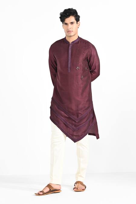 Kalpana Naik_Magenta Bemberg, Silk, Cotton Embroidery Pink Hand Kurta Set _Online_at_Aza_Fashions