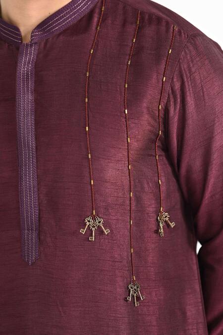 Buy_Kalpana Naik_Magenta Bemberg, Silk, Cotton Embroidery Pink Hand Kurta Set _Online_at_Aza_Fashions
