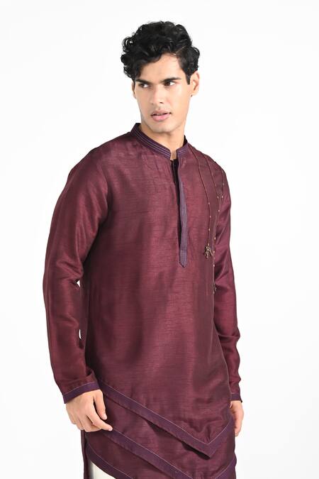 Shop_Kalpana Naik_Magenta Bemberg, Silk, Cotton Embroidery Pink Hand Kurta Set _Online_at_Aza_Fashions