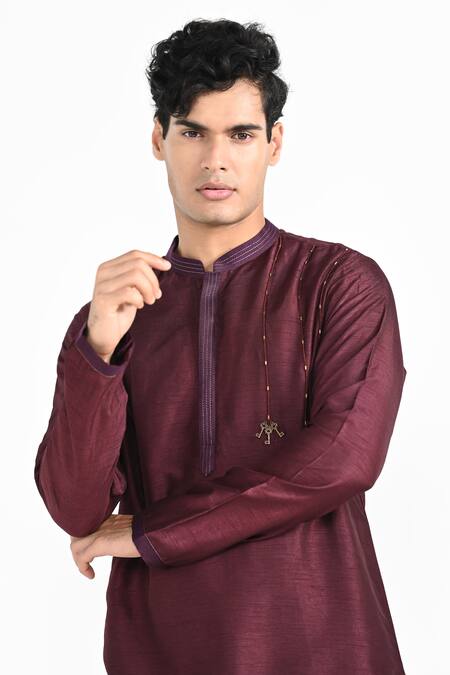 Kalpana Naik_Magenta Bemberg, Silk, Cotton Embroidery Pink Hand Kurta Set _at_Aza_Fashions