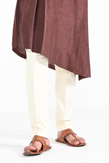 Kalpana Naik_Brown Bemberg, Silk, Cotton Embroidery Pecan Pleated Hand Kurta Set _Online_at_Aza_Fashions