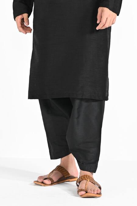 Buy_Kalpana Naik_Black Bemberg, Silk, Cotton Embroidery Poker Hand Kurta Set _Online_at_Aza_Fashions