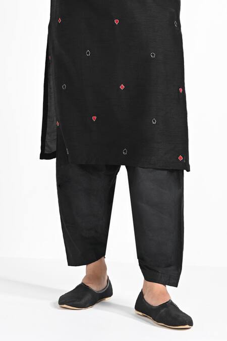 Buy_Kalpana Naik_Black Bemberg, Silk Embroidery Poker Hand Kurta And Salwar Set _Online_at_Aza_Fashions