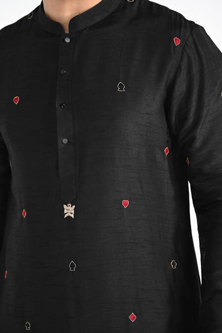 Kalpana Naik_Black Bemberg, Silk Embroidery Poker Hand Kurta And Salwar Set _at_Aza_Fashions