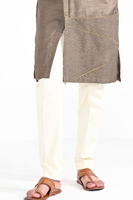 Buy_Kalpana Naik_Brown Bemberg, Silk, Cotton Embroidery Dark Oak Hand Kurta Set _Online_at_Aza_Fashions