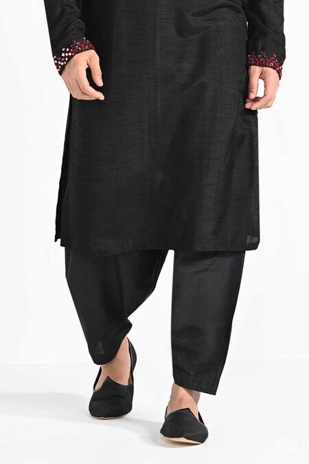 Kalpana Naik_Black Bemberg, Silk, Cotton Embroidery, Mirrors And Thread Kurta Set _Online_at_Aza_Fashions