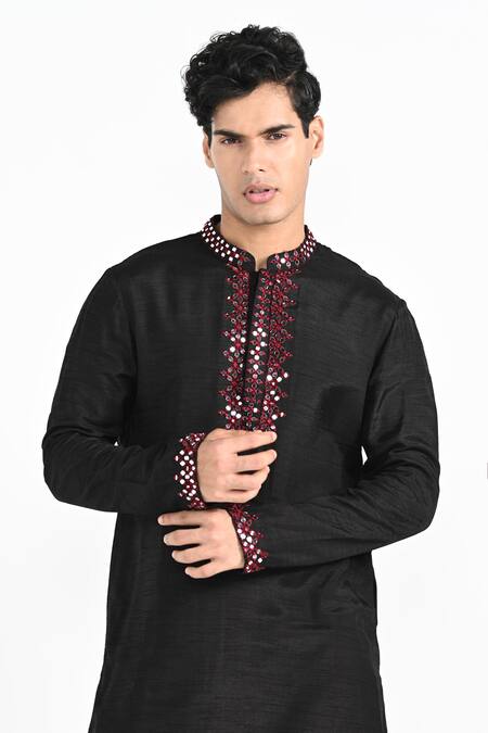 Buy_Kalpana Naik_Black Bemberg, Silk, Cotton Embroidery, Mirrors And Thread Kurta Set _Online_at_Aza_Fashions