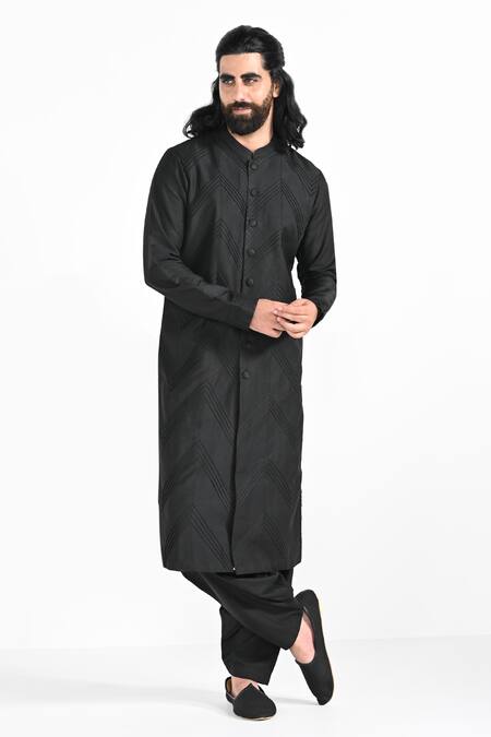 Buy_Kalpana Naik_Black Bemberg Pintucks Kurta And Salwar Set _Online_at_Aza_Fashions