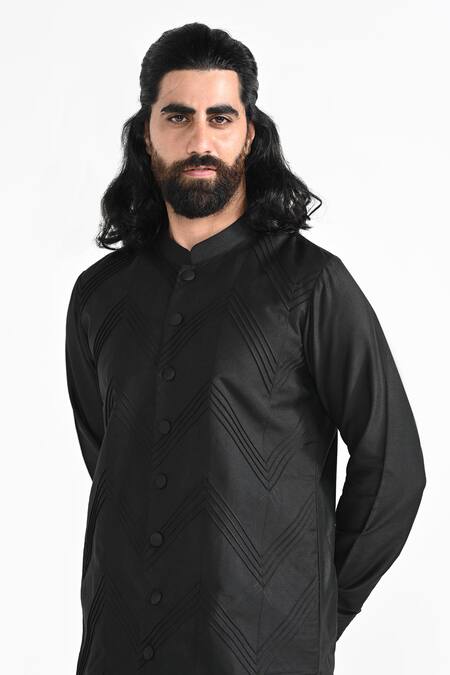 Kalpana Naik_Black Bemberg Pintucks Kurta And Salwar Set _at_Aza_Fashions