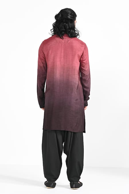 Kalpana Naik Red Wine Ombre Ombre Hand Embroidered Kurta & Salwar Set 
