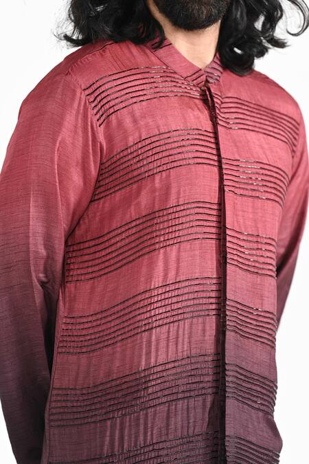 Kalpana Naik_Pink Bemberg, Silk Embroidery Red Wine Hand Kurta And Salwar Set _at_Aza_Fashions