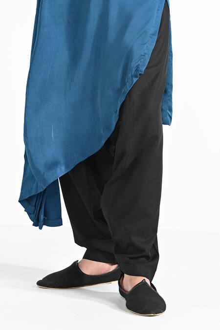 Shop_Kalpana Naik_Blue Bemberg, Silk Embroidery Denim Hand Kurta Set _Online_at_Aza_Fashions