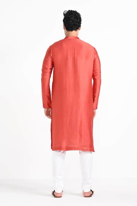 Kalpana Naik Tangy Orange Chanderi Hand Embroidered Kurta Set 