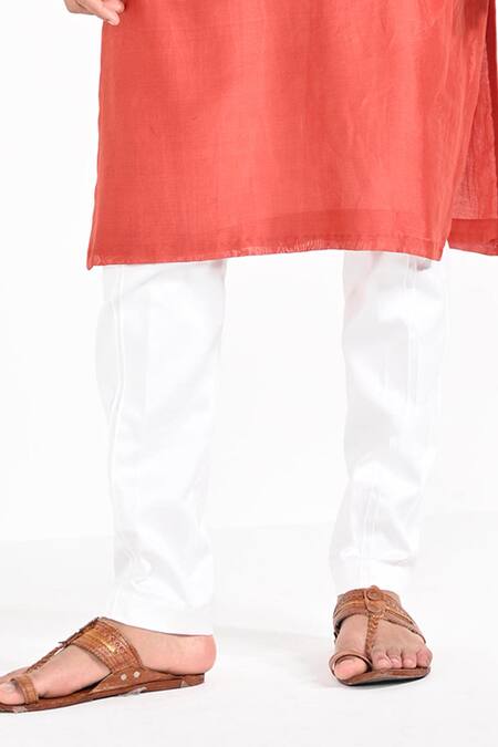 Kalpana Naik_Orange Chanderi Silk, Cotton Embroidery Tangy Hand Kurta Set _Online_at_Aza_Fashions