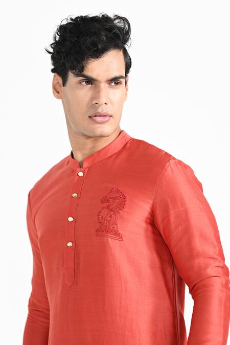 Buy_Kalpana Naik_Orange Chanderi Silk, Cotton Embroidery Tangy Hand Kurta Set 