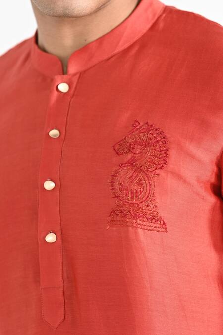 Shop_Kalpana Naik_Orange Chanderi Silk, Cotton Embroidery Tangy Hand Kurta Set 