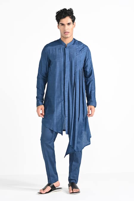Kalpana Naik Victorian Blue Pleated Kurta & Pant Set 