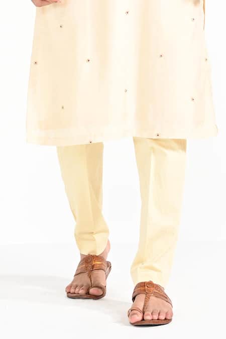 Buy_Kalpana Naik_Cream Bemberg, Silk, Cotton Embroidery Rajasthani Floral Hand Kurta Set _Online_at_Aza_Fashions